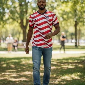 USA Red & White Wavy Stripe Men's Soccer Jersey